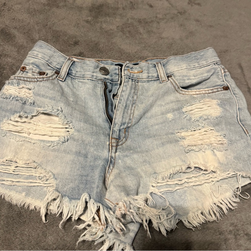 Aeropostale Distressed Light Blue Denim Shorts